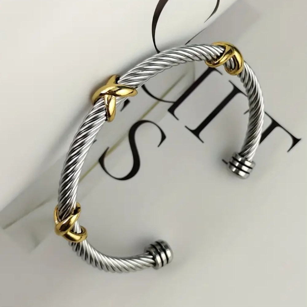 Silver and Gold Twisted Cable Jewelry Bracelet